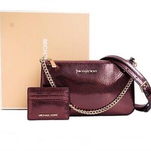 Michael Kors Metallic Oxblood Embossed Leather Boxed Gift Set NEW